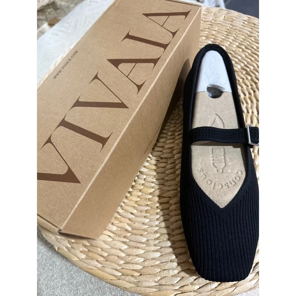 VIVAIA Mary Jane Knit Flats Comfortable Everyday Shoes Black EU/39 US/8